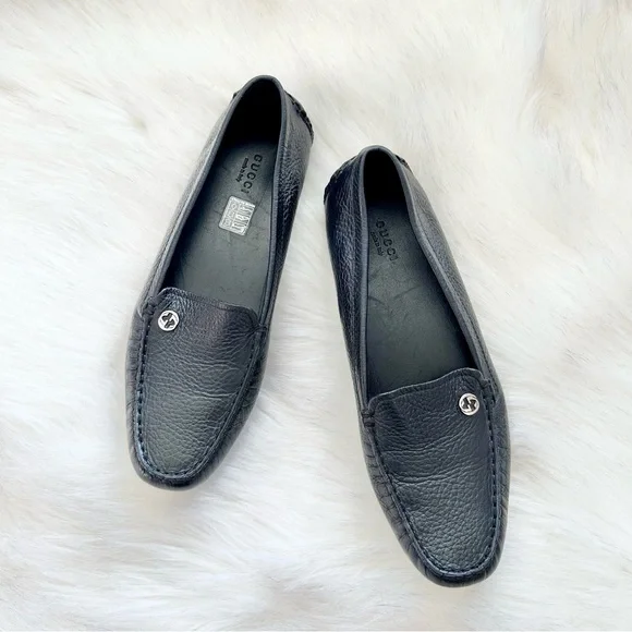 Gucci Women's Qardaha Moc Moc Toe Leather Loafer Leather in Black Size 39 8.5 - Picture 1 of 9